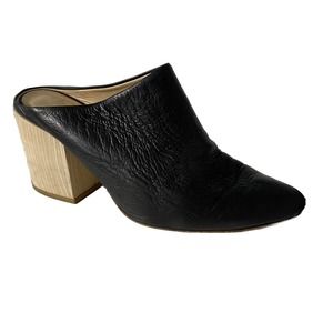The Shoe Box Black Slip On Leather Almond Toe Mule Block 3" Heel Pump 38